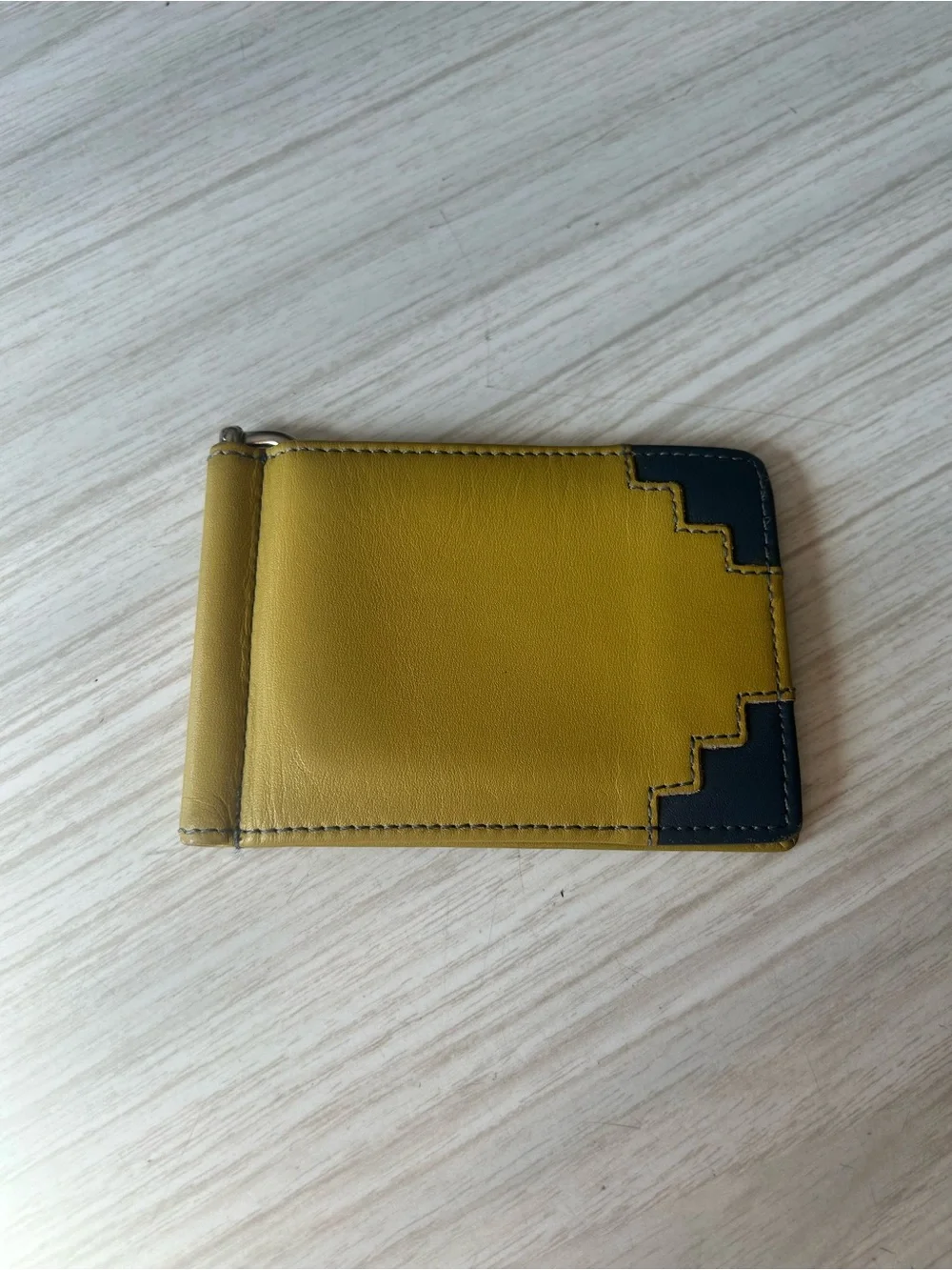 Men's Leather Money Clip Card Holder with Navy Accent
